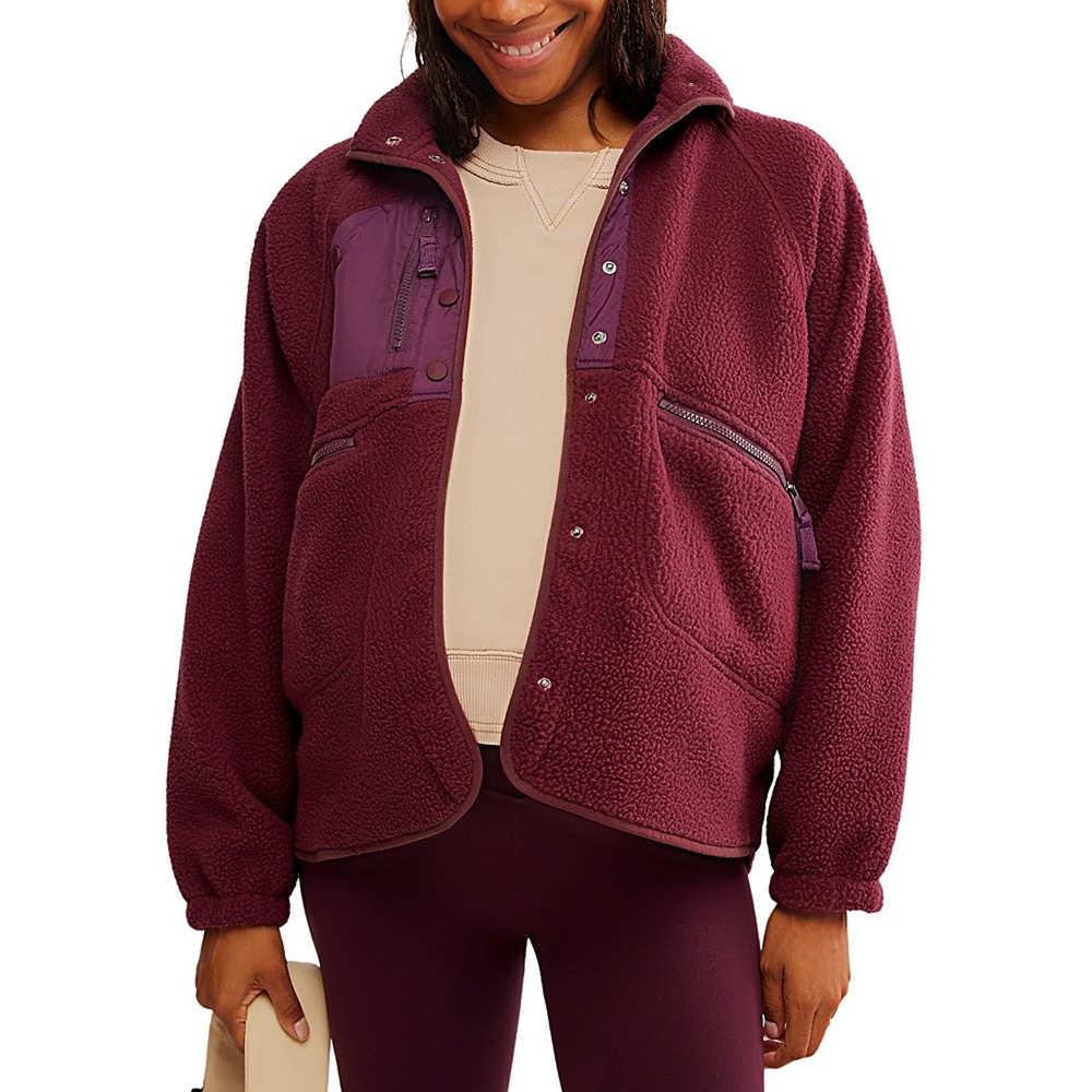 Free People X Hatch Maternity Jacket Hit The Slopes Fleece‎ Maroon Size XS NWT